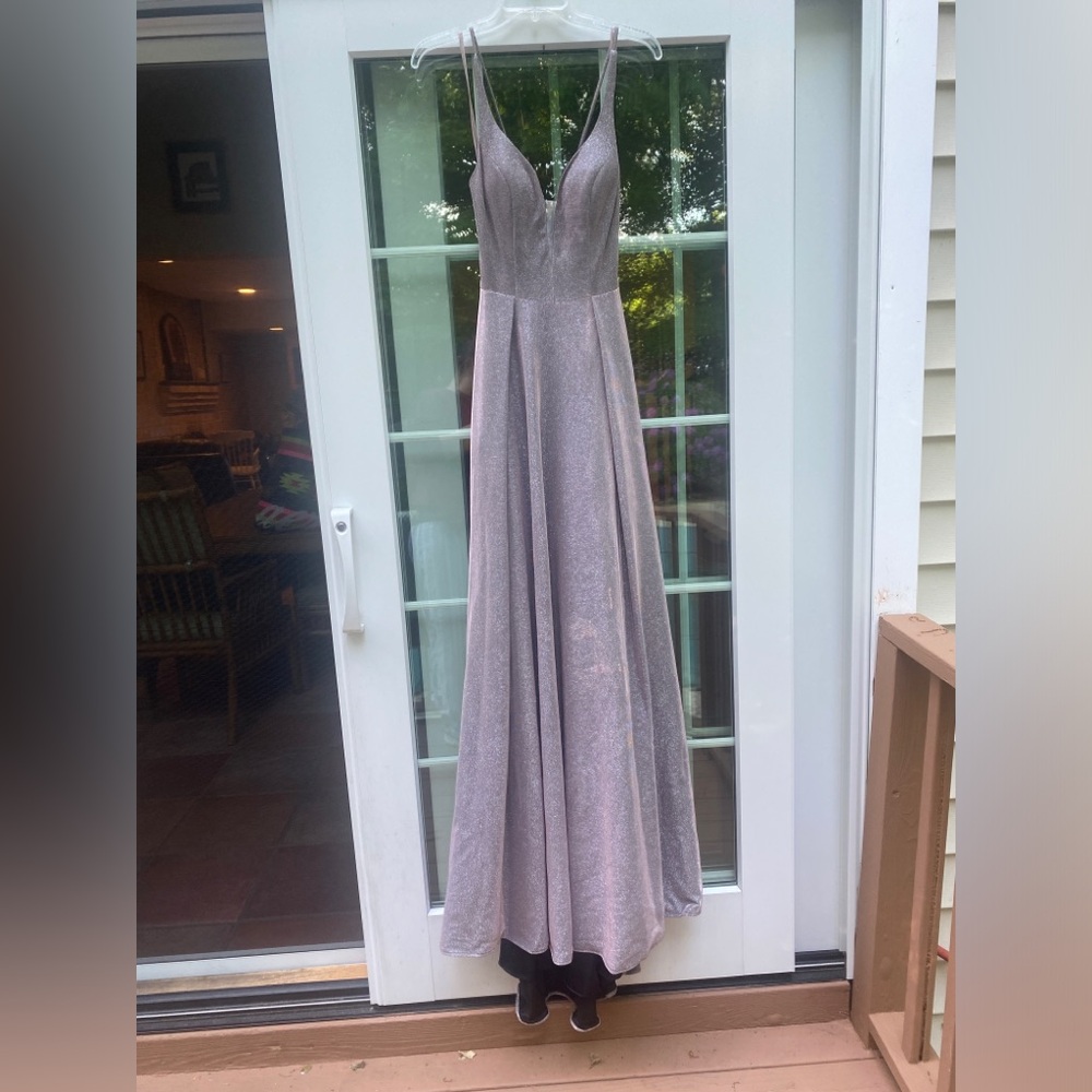 Illusion V-neck Prom Party Wedding Formal Dress, Train, Mauve Shimmer, Glitter